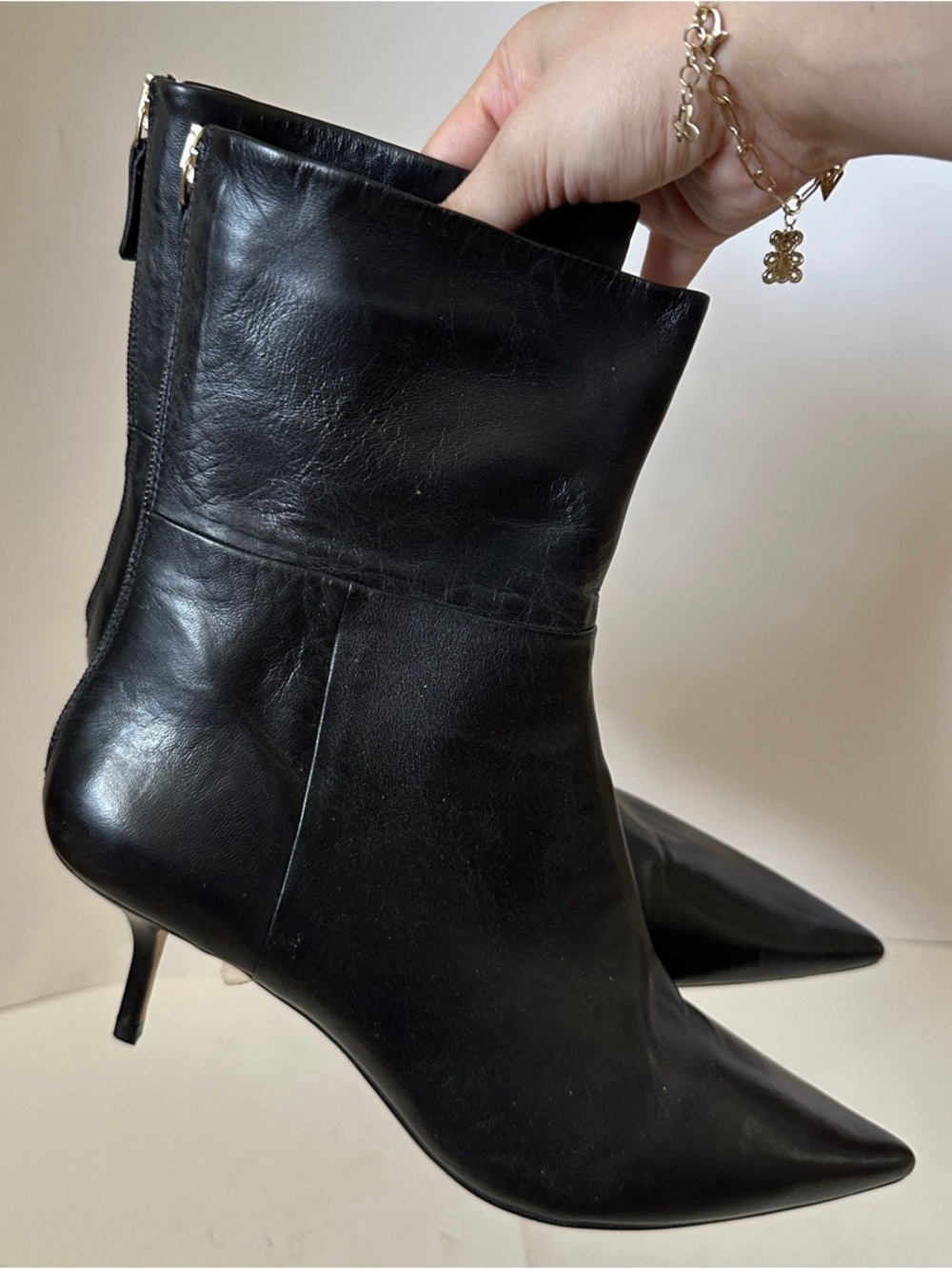 Tamara Mellon Women's Black Leather Pointed Toe Stiletto Ankle Boots Size 10.5